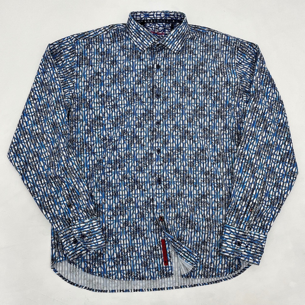 Luchiano Visconti Black Mens L Button Up‎ Shirt Multicolor Stiped Long Sleeve